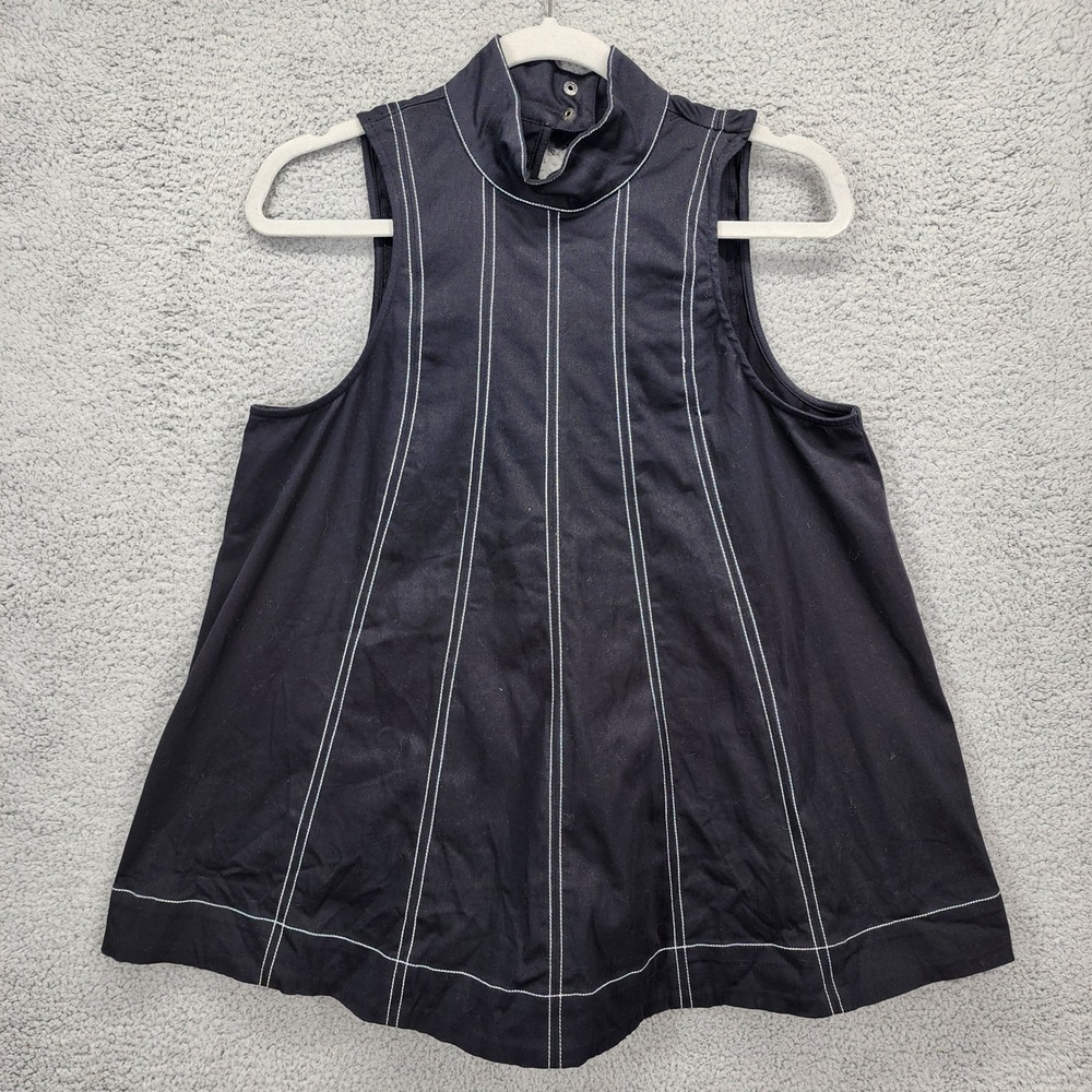 Maeve Black‎ Mock Neck Sleeveless High Neck Stitch Detail A-Line Top Size Small